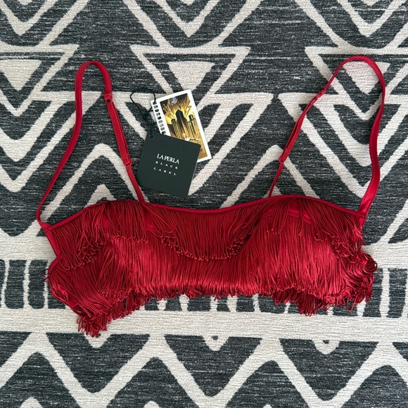 La Perla Black Label 34 Intimates Red Fringe Bra Like New Condition